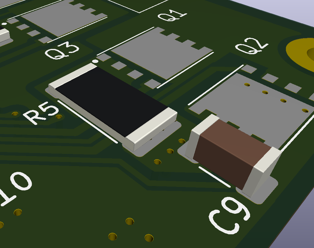 KiCAD render of a shunt resistor.