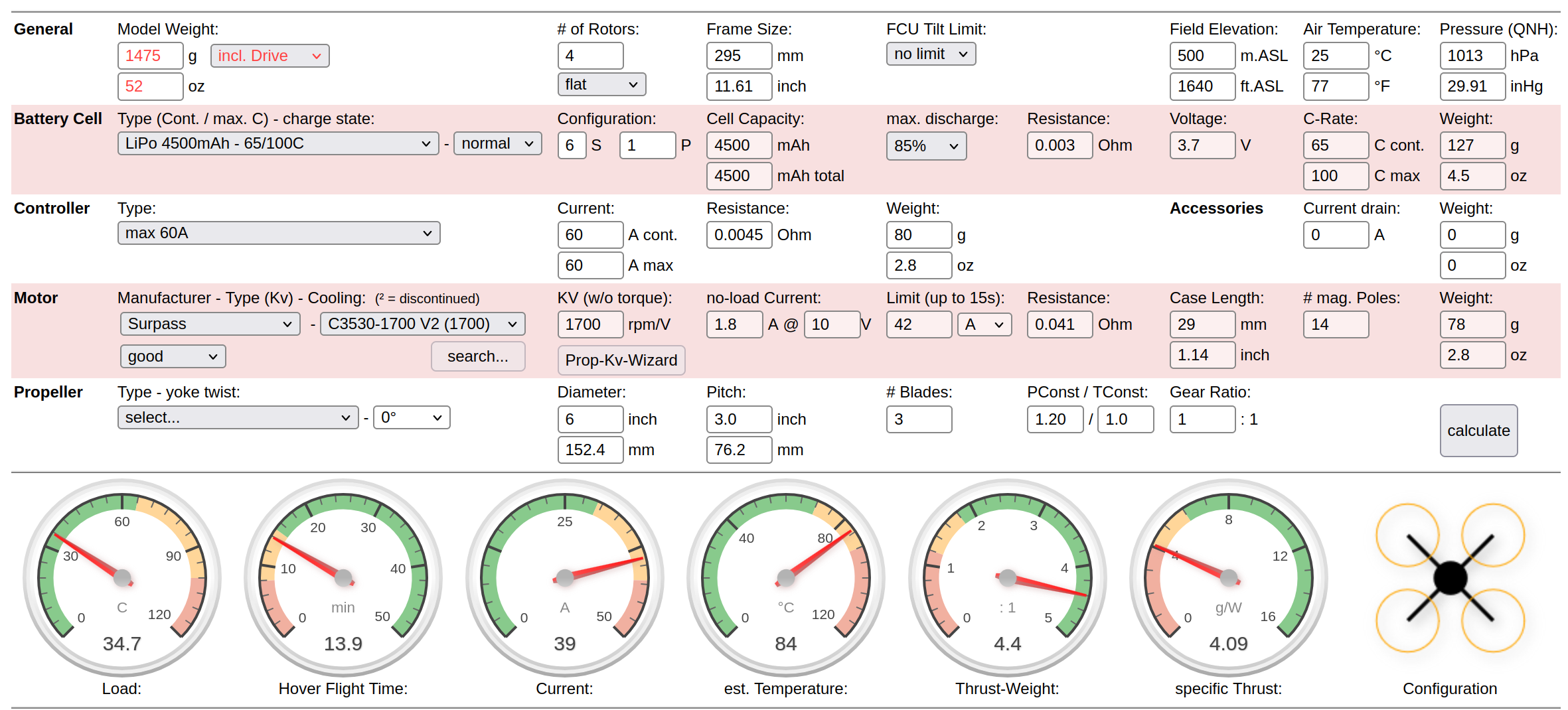 The estimated TWR from Ecalc with my new propellers