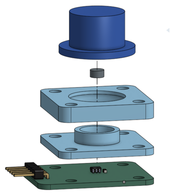 The exploded view of the CAD knob bracket for the PCB.