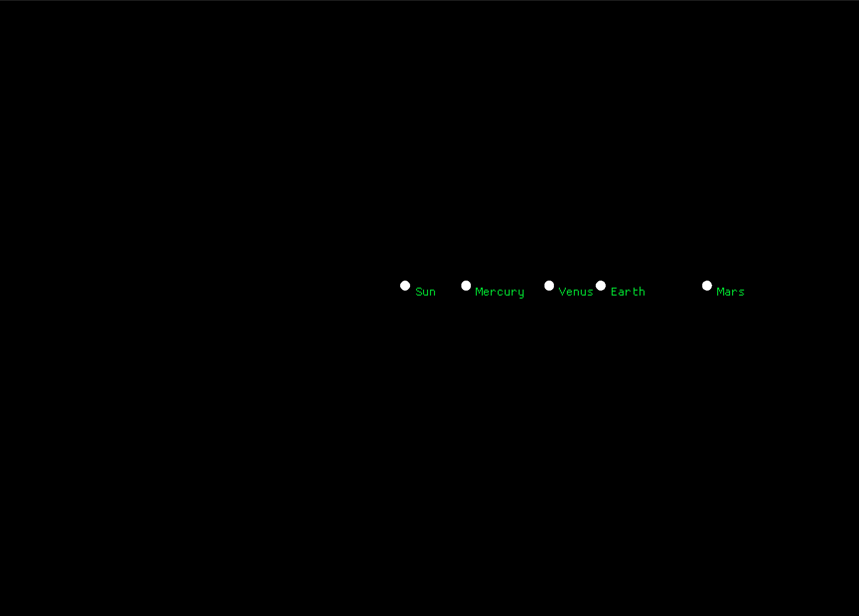An animation of the Solar system simulated in the rust program.